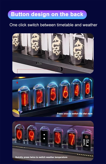 RGB Nixie Tube Clock LED Glows IPS Color Screen DIY Analog Digital Tube Night lights Gaming Desktop Home Decoration Gift Idea