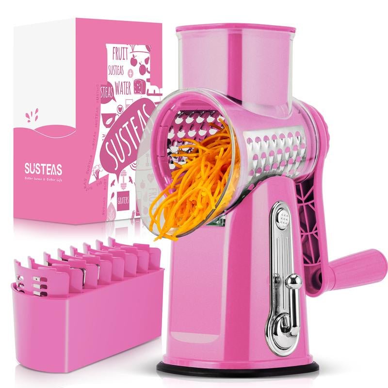 SUSTEAS Rotary Cheese Grater with Handle, 5 Well - Designed Blades, Strong Suction Cup Base, Kitchen Utensils Vegetable Slicer Dicer Fruit Vegetable Slicer Gadgets Kitchen - ModoCoveDesign