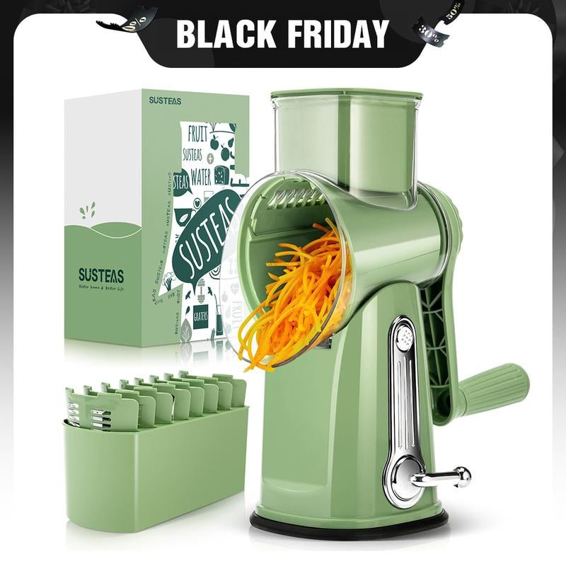 SUSTEAS Rotary Cheese Grater with Handle, 5 Well - Designed Blades, Strong Suction Cup Base, Kitchen Utensils Vegetable Slicer Dicer Fruit Vegetable Slicer Gadgets Kitchen - ModoCoveDesign