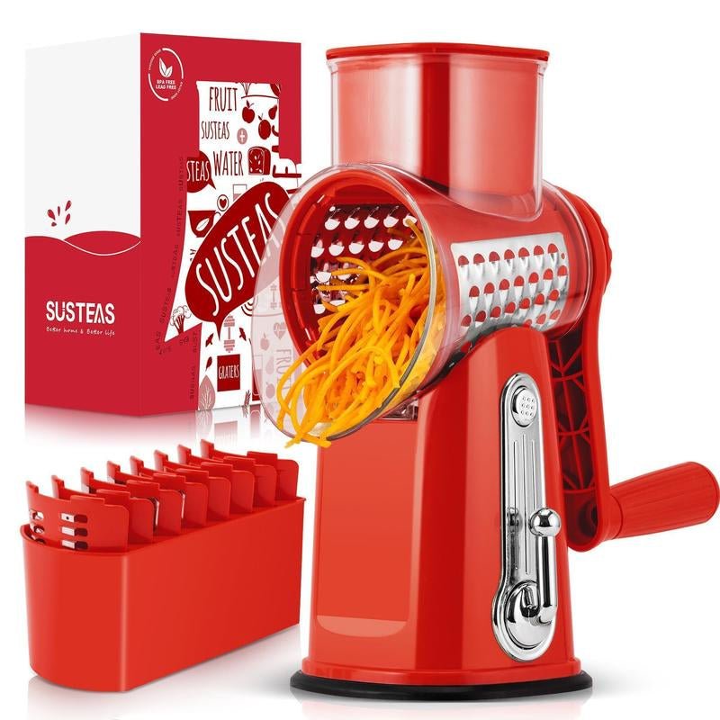 SUSTEAS Rotary Cheese Grater with Handle, 5 Well - Designed Blades, Strong Suction Cup Base, Kitchen Utensils Vegetable Slicer Dicer Fruit Vegetable Slicer Gadgets Kitchen - ModoCoveDesign