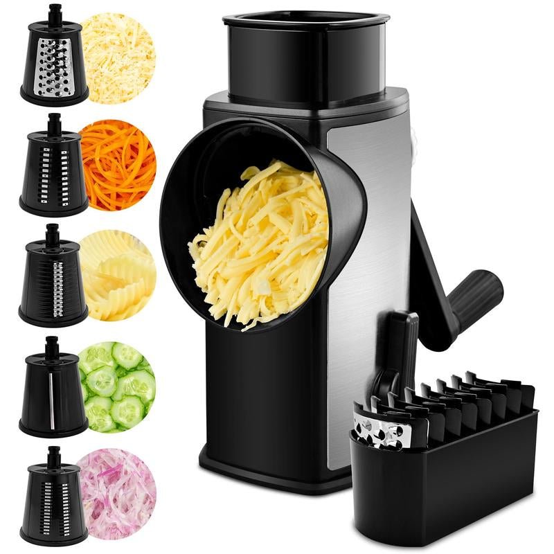 SUSTEAS Rotary Cheese Grater with Handle, 5 Well - Designed Blades, Strong Suction Cup Base, Kitchen Utensils Vegetable Slicer Dicer Fruit Vegetable Slicer Gadgets Kitchen - ModoCoveDesign