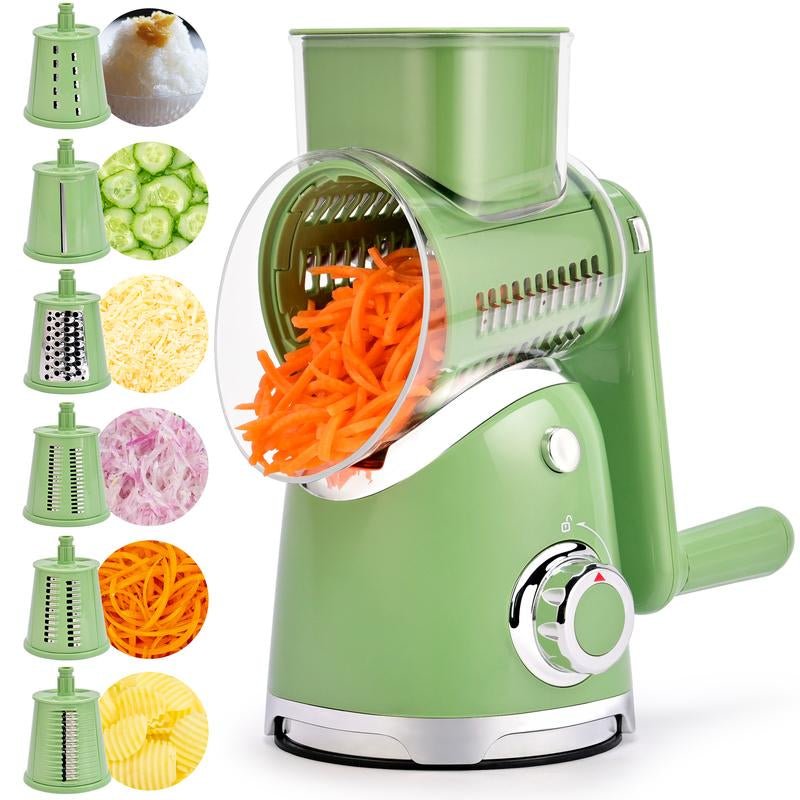 SUSTEAS Rotary Cheese Grater with Handle, 5 Well - Designed Blades, Strong Suction Cup Base, Kitchen Utensils Vegetable Slicer Dicer Fruit Vegetable Slicer Gadgets Kitchen - ModoCoveDesign
