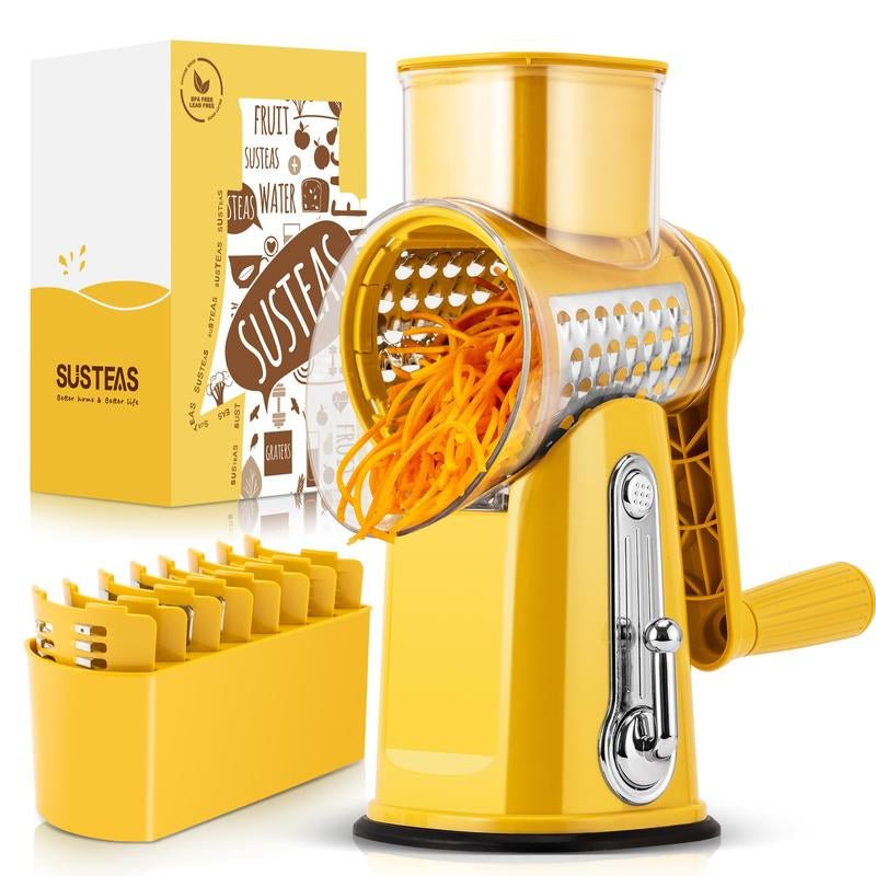 SUSTEAS Rotary Cheese Grater with Handle, 5 Well - Designed Blades, Strong Suction Cup Base, Kitchen Utensils Vegetable Slicer Dicer Fruit Vegetable Slicer Gadgets Kitchen - ModoCoveDesign
